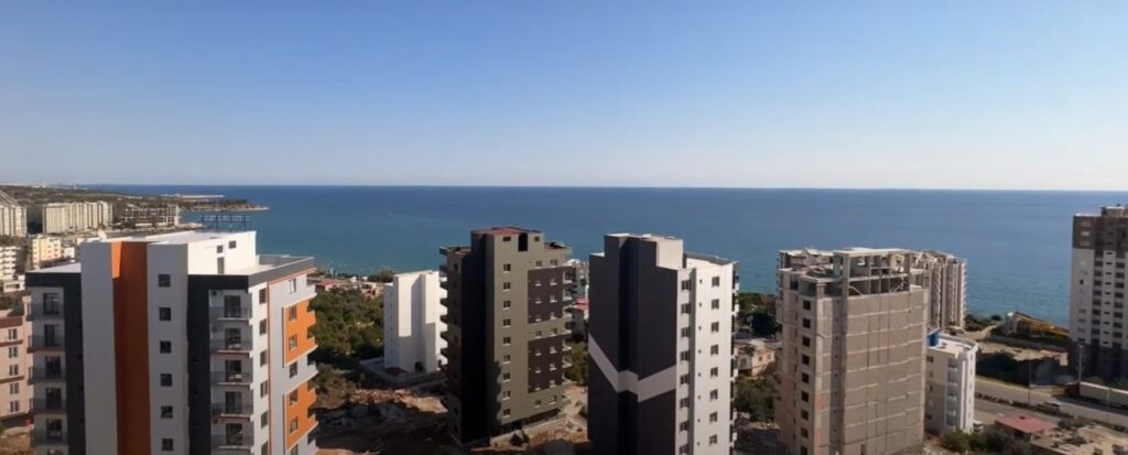 High-rise residential buildings and the sea on the horizon in Ayaş, Mersin